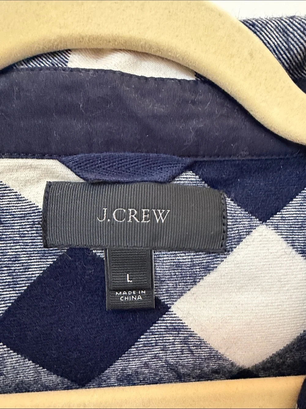 J. Crew Navy and White Plaid Half-Zip Shirt Jacket cotton wool blend large